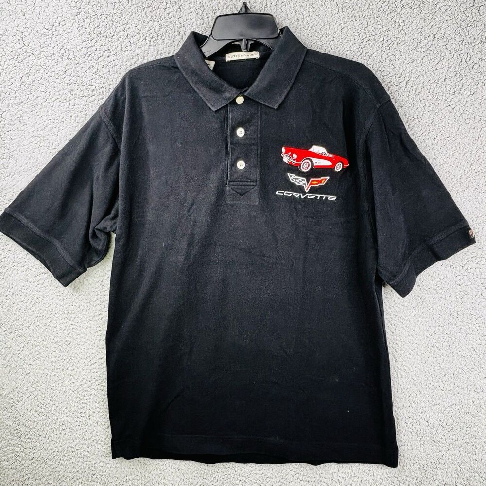 Cutter & Buck Corvette Polo Shirt Mens M Black Embroidered Short Sleeve Cotton